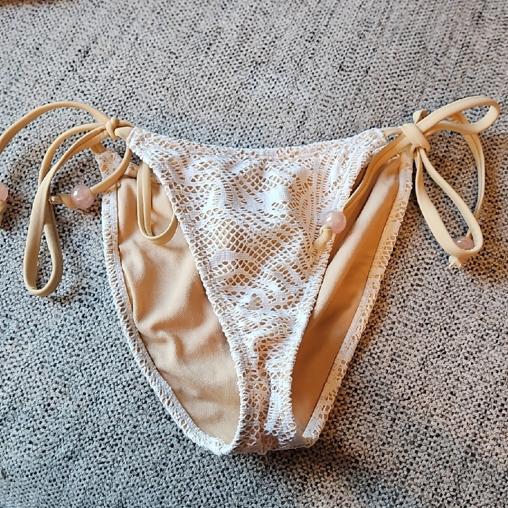 Wild Fable Lace Bikini Bottom in Cream and Tan
